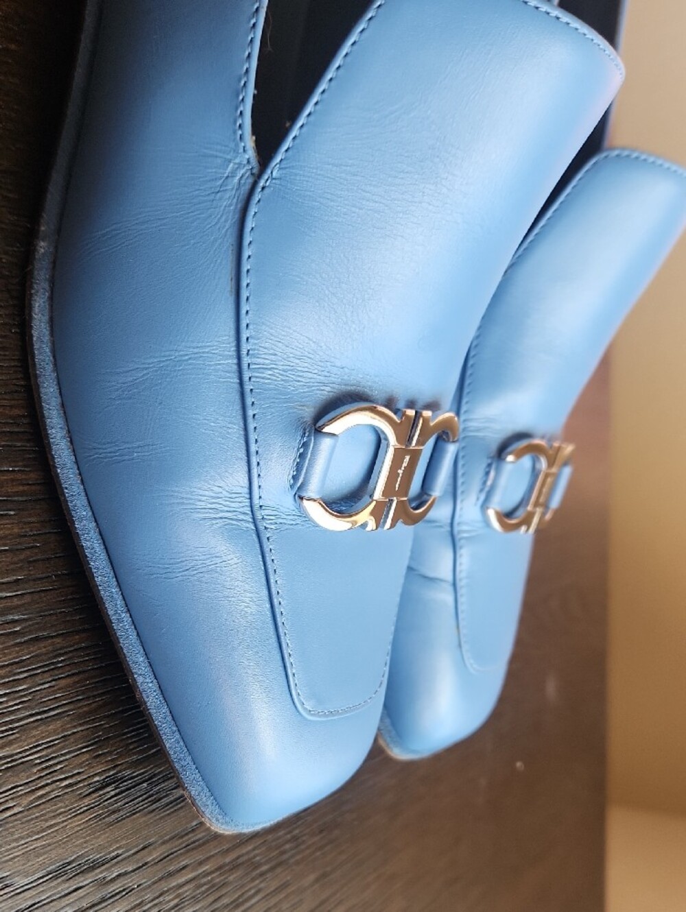 Salvatore Ferragamo Light Blue Ladies Leather Loafers with Silver Hardware - Picture 6 of 8